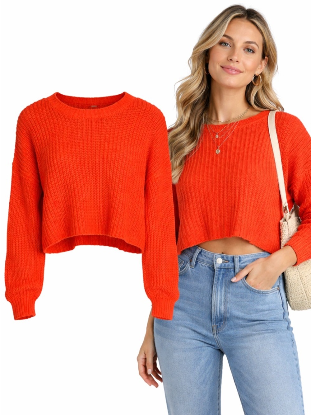 Eileen Fisher | Orange Knit Sweater | Organic Cotton | Cropped | XS
